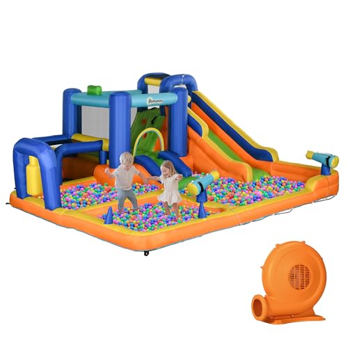 Outsunny Castillo Hinchable Infantil 7 en 1 Castillo Hinchable para Niños Parque Acuático con Tobogán Piscina Muro de Escalada Inflador y Bolsa de Transporte 430x420x200 cm Multicolor