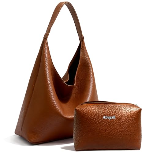 Abuyall Hobo Bags for Women Soft Foldable Vegan Leather Slouchy Shoulder Purse Work Tote (hobo-bag-brown, Large)