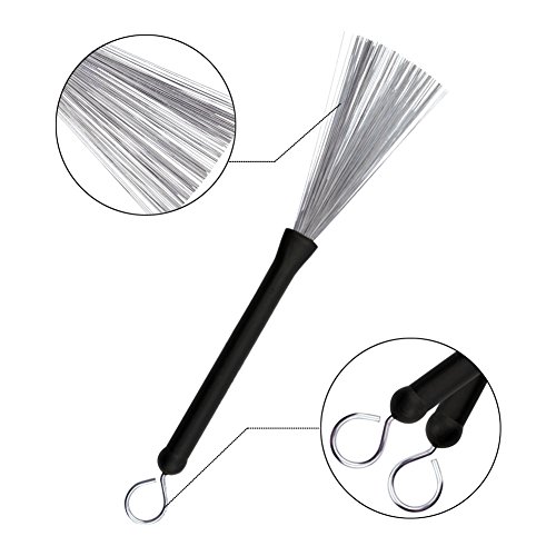 Petift Drum Sticks Set,1 Pair 5A Maple Wood Drum Sticks,1 Pair Retractable Drum Wire Brushes and 1 Pair Rods Drum Brushes set for Kids, Adults, Rock Band, Jazz Folk Students with Portable Storage Bag