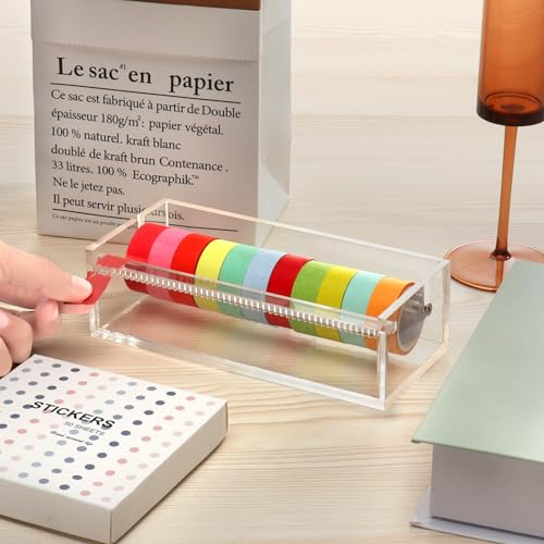 SMAODSGN Distribuidor de fita washi de acrílico organizador de suporte de fita 7 em cortador de rolo