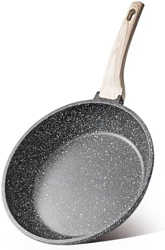 CAROTE Non Stick Frying Pan Skillet, Omelet Pan, Healthy Non Toxic Granite Chef Pan, Induction Compatible Egg Frying Pan with Heat-Resistant Handle, PFOA-Free,Black, 10"