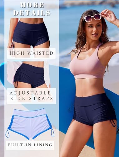 Ekouaer Badeshorts Damen Badehose Kurze Shorts Schnell Trocknende Boardshorts Bikini Hotpants Bauchkontrolle Schwimmshorts Bademode,Blau,L