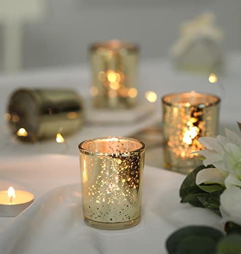 Gold Votive Candle Holders, Mercury Glass Tealight Candle Holder Set Of 12, Perfect Centerpieces For Wedding, Party, Home Decor #TOP1