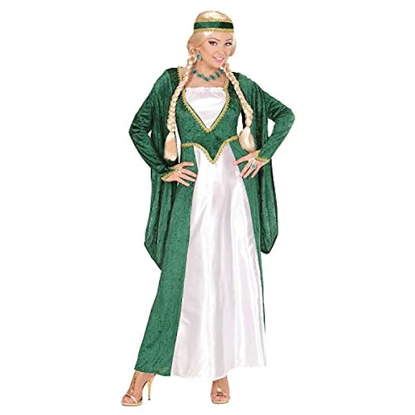 Widmann 59662 Koningin van de renaissance, jurk en hoofdbedekking, groen-wit, fluwelen look, prinses, fijne dames, verkleding, carnaval, themafeest