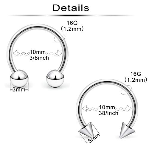 Ftovosyo 36-40Pcs 16G Surgical Steel Nose Septum Rings Piercing Jewelry Horseshoe Cartilage Helix Tragus Earring Hoop Eyebrow Lip Hoop Retainer for Women Men 8mm 10mm3