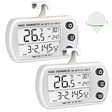 Digital Refrigerator Thermometer 2 Pack, Waterproof Fridge Thermometer, 2.25IN Large Screen Freezer Thermometer, Max/Min Record Function,Timer Function(White)