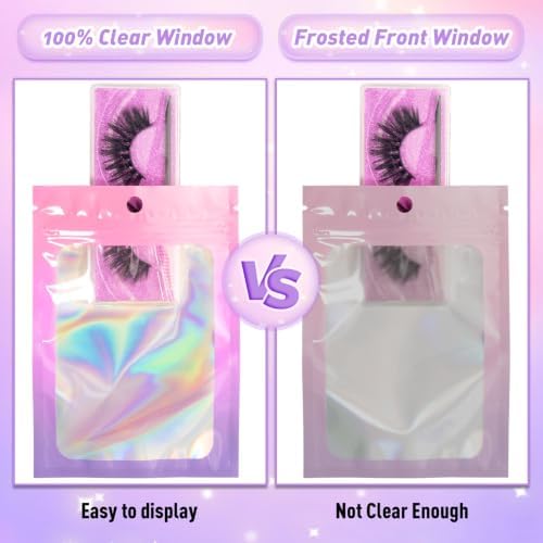Funfery 100 Pack Lavender Pink Mylar Holographic Bags Foil Zipper Clear Bag — 사진 4