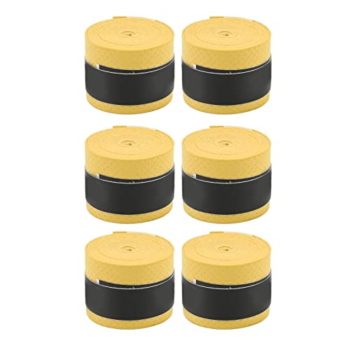 Ejoyous 6Pcs Tennis Racket Grip Tape Badminton Racket Overgrip Sweat Absorption Anti Slip PU Material for Fishing Rods Bike Handlebars (Yellow)