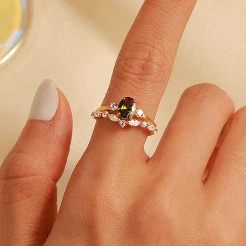 Amethyst/Emerald Green Ring for Women 925 Sterling Silver 14K Gold Plated Dainty Knot CZ Inlaid Oval Shaped Birthstone Promise Ring to Daughter Engagement Eternal Wedding Birth Christmas Jewelry Gift3