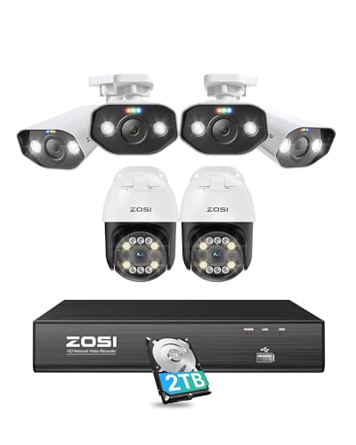 ZOSI 8CH 4K PoE Security Camera System with AI Human Face Vehicle Detect, 8MP 4K 8CH NVR (16CH Expandable) with 2TB HDD for 24-7 Record, 6 X 4K PoE IP Bullet Dome Camera, 2-Way Talk, 5X Digital Zoom