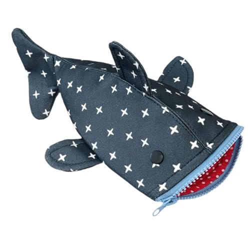 Ｂｅｓｇａ Estojo Engraçado com Estampa de Estrela em Formato de Tubarão E Zíper, Bolsa Leve para Material Escolar.