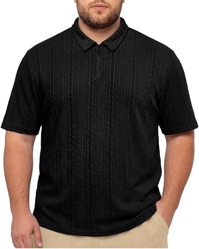 Camisetas Polo para Hombre Grande y Alto, de Punto Ligero con Cremallera Parcial y Bajo Curvado, Estilo Informal para Salir, Tallas 2XL a 7XL miniatura 1