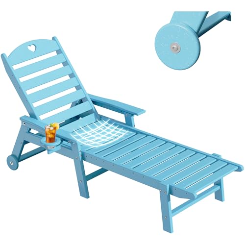 10 Best Outdoor Lounge Chair for Elderly: Comfort and Durability Combined 9 Aokia Chaise Lounge Chair Outdoor with Wheels & Cupholder | Oversize HDPE 6-Position Pool Lounge Chairs | Outdoor Chairs for Patio, Lawn, Garden, Poolside (Light Blue)