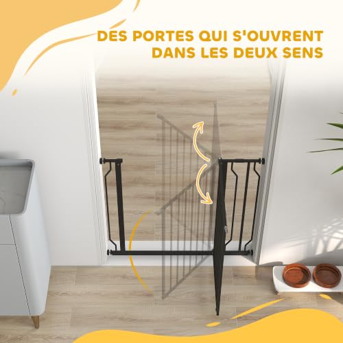 PawHut Barrière de sécurité Chien barrière Extensible 75-95 x 76 cm barrière escaliers couloirs Portes sans perçage en Acier et ABS Noir – vue 8