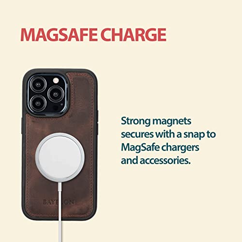 Bayelon Case For Iphone 14 Pro Max, Full Grain Trifold Leather Wallet [2In1], Detachable Magnetic Flip Cover With Card Slots, Iphone 14 Pro Max Case Compatible With Apple Magsafe (Tiguan Brown) #TOP4