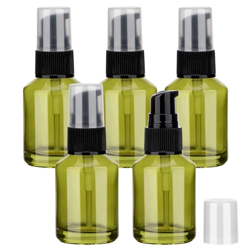 Image of Segbeauty 5pcs 1oz Empty Refillable Glass Creams Lotions Bottles, 30ml Travel Glass Pump Bottle lotion Container Foundation Bottle for Travel, Leak Proof Containers for Oils