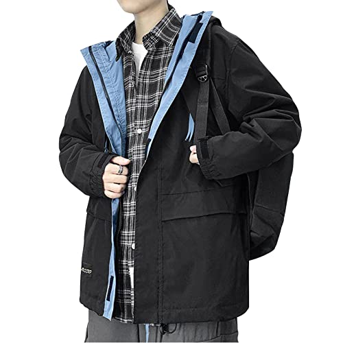 Eocicvvi Hommes Veste Plein Légère Moderne Hiphop Manches Longues Veste Multi-Poches Coupe-Vent Softshell avec Capuche Cover