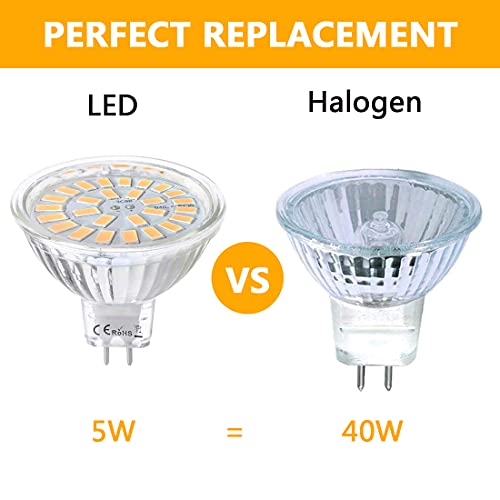 Vlio 6er MR16 GU5.3 LED Lampen Warmweiß 5W Ersatz für 40W Halogen Kein Flackern 3000K 450 Lumen LED Birne Leuchtmittel 120° Abstrahwinkel Spot Nicht Dimmbar AC/DC 12V