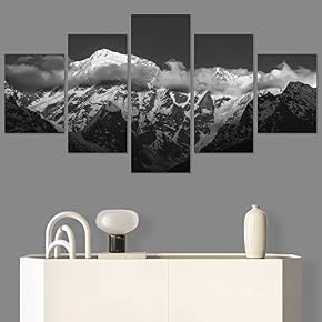 SIGNWIN 5 Panel Canvas Wall Art Monochromatic Mountains...