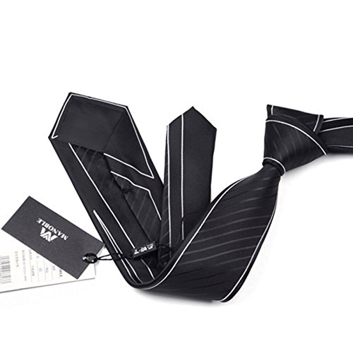 Manoble Men's Striped Necktie Black 2.75 Inches Slim Tie + Gift Box #TOP2