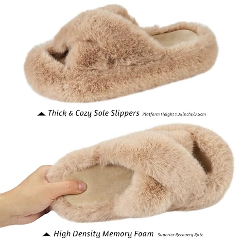 Image of Women's Memory Foam Fluffy Plush Slippers - Cozy Furry Comfy Shoes