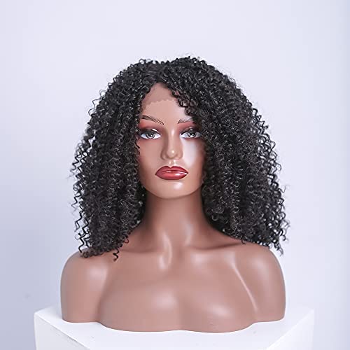 Short Curly Wig Lace Front Wig for Black Women with Bangs Big Bouncy Fluffy Kinky Curly Wig Heat Resist Soft Synthetic Black Short Curly Afro Wig