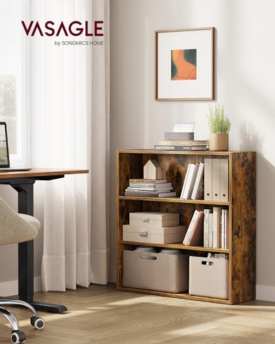 Image of VASAGLE Set of 2 Bookshelves, 31.5 Inches Wide, 3-Tier Open Bookcases with Adjustable Storage Shelves, Floor Standing Units, Rustic Brown ULBC173X01-2