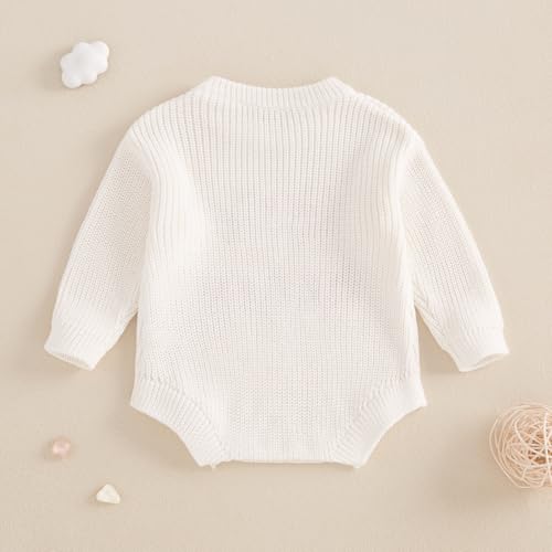 Lesimsam Newborn Baby Boy Girl Valentines Outfit Oversized Embroidery Long Sleeve Knit Sweater Bubble Romper Bodysuit3