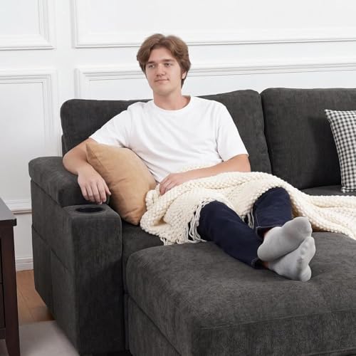Image of Sectional Couches for Living Room FSC Certified Chenille Modular Couch Oversized Cloud U Shaped Convertible Sleeper Sofa Chaise Detachable Armrest Cushion (Chenille Grey, L Shape 8 Seat)