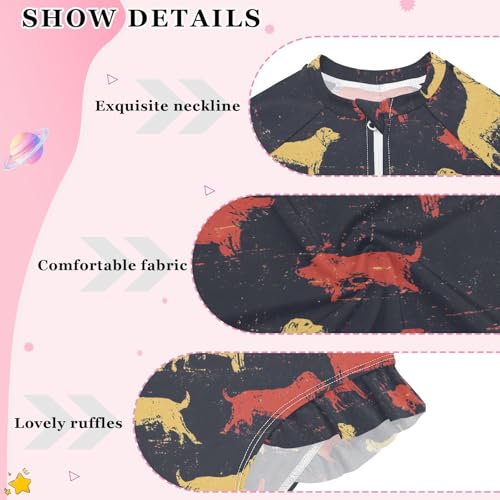 ALAZA Retro Puppy Dog Vintage Girls One Piece Swimsuit Long Sleeve Rash Guard Swimsuits UV 50+ Swimwear Zipper4