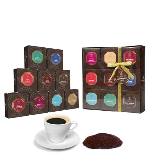 Coffee Gifts - Coffee Gift Set, 9 Flavoured Ground Coffee For Cafetiere For Men, Women |French Vanilla, Irish, Italian, Hazelnut, Christmas Gifts For Him, Her (Ground)