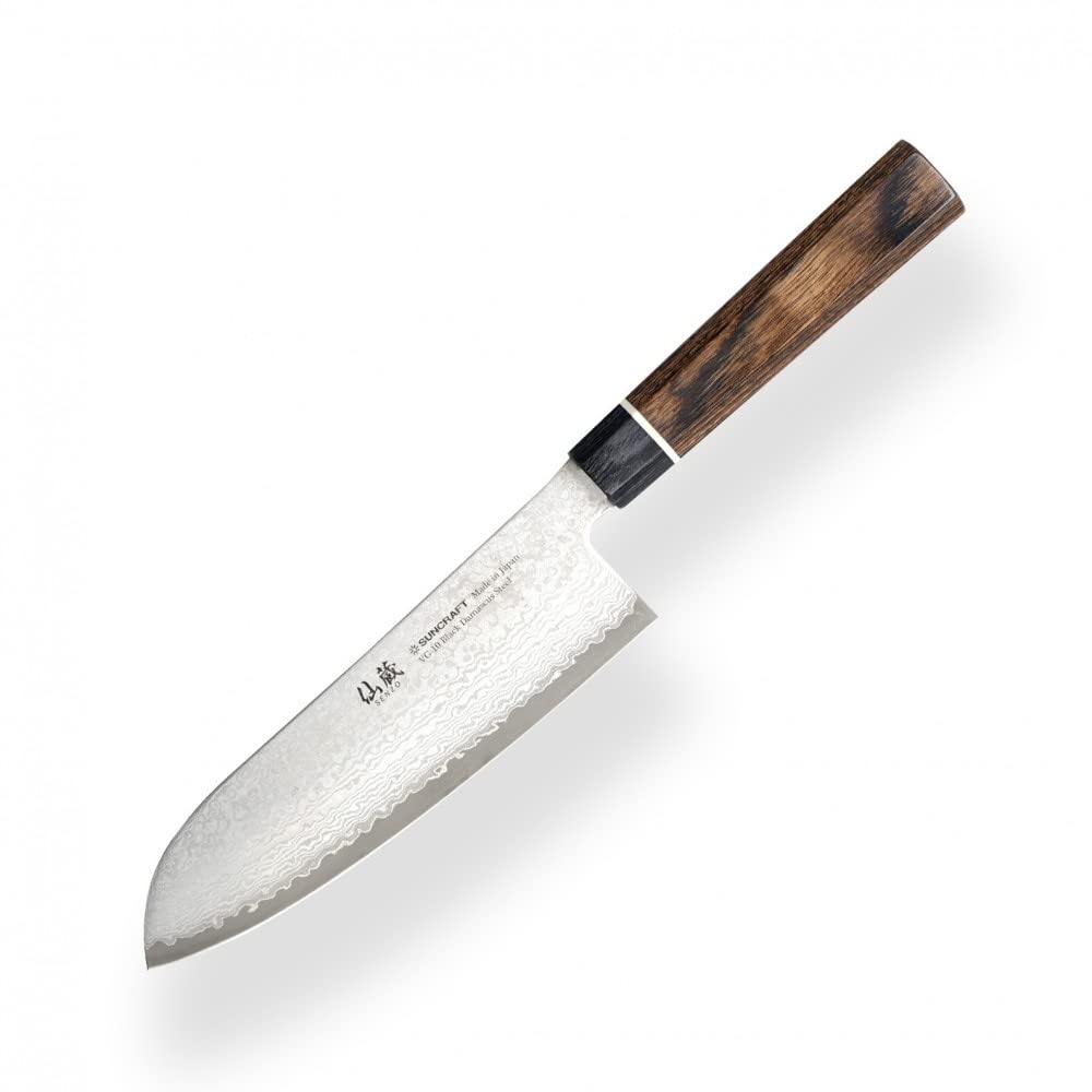 Suncraft VG-10 Black Damascus & Couteau de cuisine & Damas Couteau de chef Santoku 167 mm & professionnel japonais acier à 67 couches avec manche Pakkawood