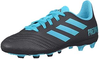 adidas Unisex-Kid's Predator 19.4 Firm Ground Soccer Shoe, Black/Bright Cyan/Solar Yellow, 2.5 M