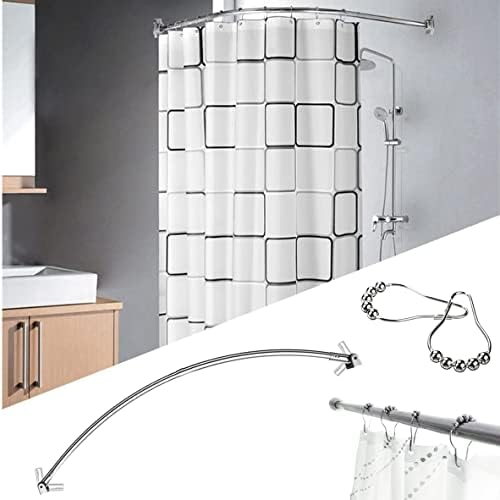 Crystals Stainless Steel Extensible Curved Oval Shower Curved Oval Shower Curtain Rod Rail & Set of 12 Free Rings Hooks