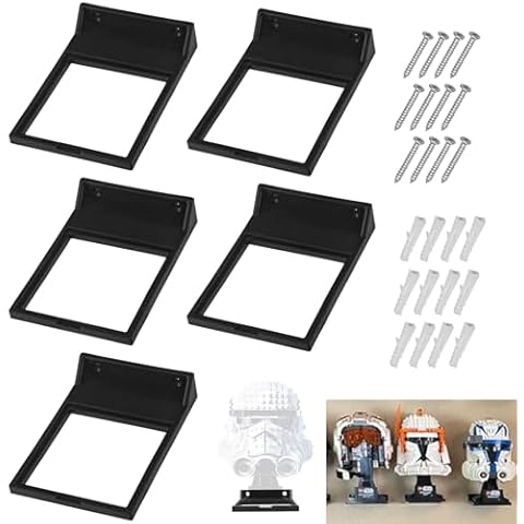 AMTHKNO 5 Pack Wall Mount Display Stand/Wars Helmet Display Shelf Compatible with Lego Star Wars Helmet Also for All Standard Le-go Helmets Cover