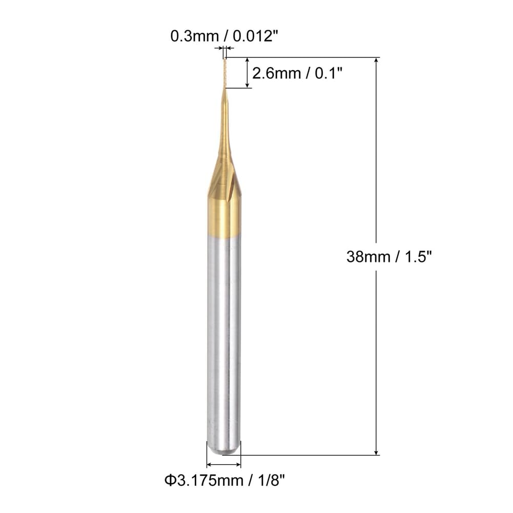 10 Stück Titanbeschichtete Hartmetall-Schaftfräser, Gravurfräser, CNC-Fräser für Leiterplattenmaschinen, 1/8 Schaft 0,3 mm