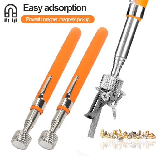 jyibinee Magnetic Pickup Tool, Telescopic Magnetic Pickup Tool with Pocket Clip Handheld Extendable Magnet Stick Gear for Home or Outdoor Orange