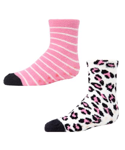 MeMoi Leopard Girls Fuzzy Non-Skid Socks 2-Pair