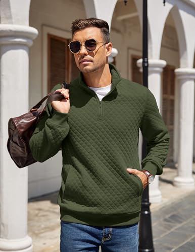 Coofandy Mens Sweaters And Pullovers Light Weight 1/4 Zip Polo Sweatshirts Soft Stylish Quilted Jacketshoodless Sweatshirt With Pockets Army Green thumb #3