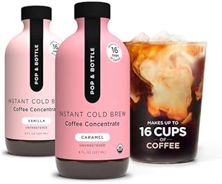 Pop & Bottle Organic Cold Brew Coffee Concentrate - Iced Coffee Concentrate Liquid for At Home, Dairy Free, Makes Up to 16 Cups - Vanilla & Caramel, 8 fl oz (Mixed 2 Pack)