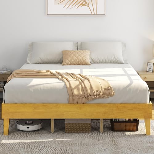 Yaheetech King Bed Frame Natural Solid Wood Platform Bed