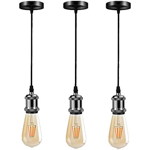 [3Pack] Pendant Light Fitting Industrial Ceiling Light Hanging Light Kit Ceiling Rose Lamp E27 Holder Adjustable for Kitchen Bedroom Bar Cafe. … Cover