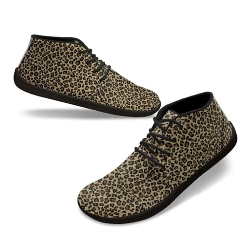 FUIALDOLG Brown Leopard Men's Women's Wide Barefoot Sneakers Waterproof Wide Width Fashion Sneaker Zero Drop Sole Running Footwear Barefoot Shoes for Women Men