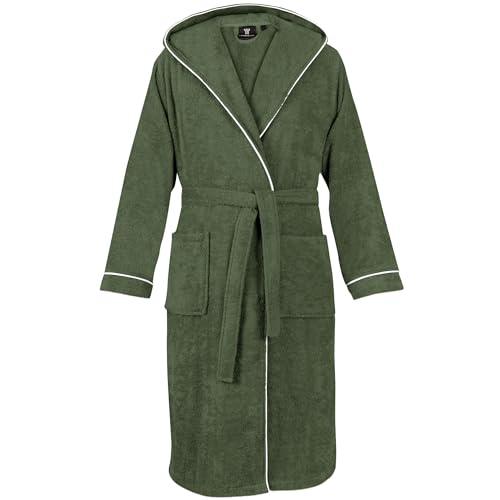 LAYNENBURG Bademantel Herren Frottee - Kapuze - Lang - 100% Baumwolle (360g/m2) - OEKO TEX Standard 100 - Größe (L, Grün)
