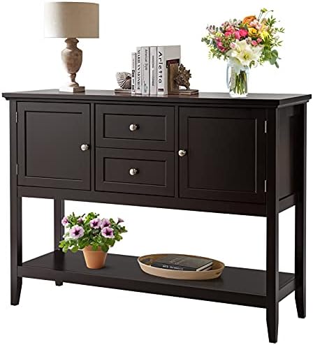 PETSITE Sideboard Buffet Cabinet with Storage, Drawers & Open Shelf, Wood Accent Cupboard Console Table for Home Kitchen, Living Room, Hallway
