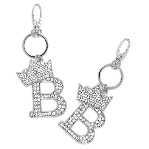 Sometheme Special Large Rhinestone Studded Alphabet Letter Initial Key Chain Key Ring Bag Charm, 2"X2.5" Inches (Silver-B) #TOP1