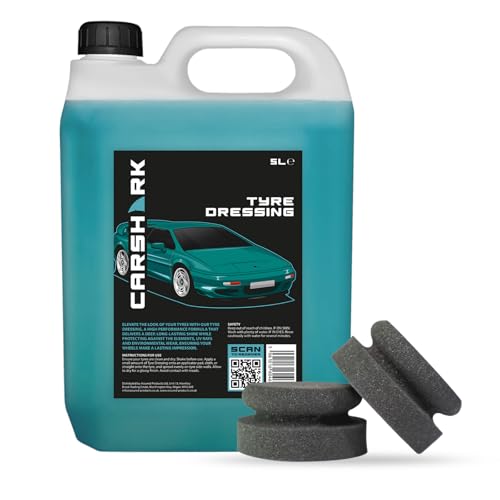 CARSHARK Tyre Dressing 5 Litre with 2 x Applicator pads (Black), Deep Shine, UV Protection