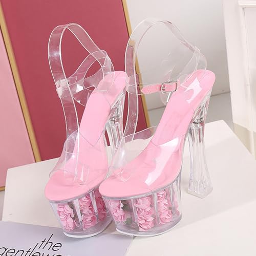 Chaussures de soirée pour danse pôle et sandales roses à talons hauts