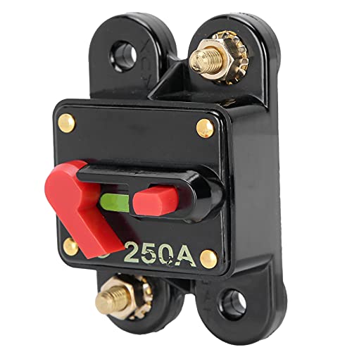 Keenso Onduleur de Fusible de Disjoncteur 12-24 V DC, Réinitialisation Manuelle pour les Systèmes Audio de Voiture, Protection Fiable pour les Bateaux et les Camions (250A)