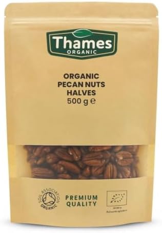 Organic Pecan Nuts - Halves, Shelled Pecans - No Additives or Preservatives - Vegan, GMO-Free, Certified Organic - Delicious and Nutritious Snack - Perfect for Baking and Cooking - Thames Organic 500g